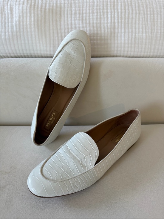 Aquazzura Shoes - Aquazzura White Croc Embossed Loafers